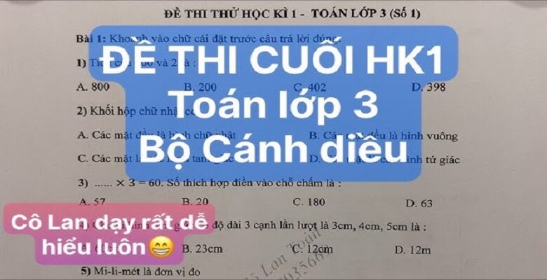 Đề thi toán lớp 3 học kỳ 1